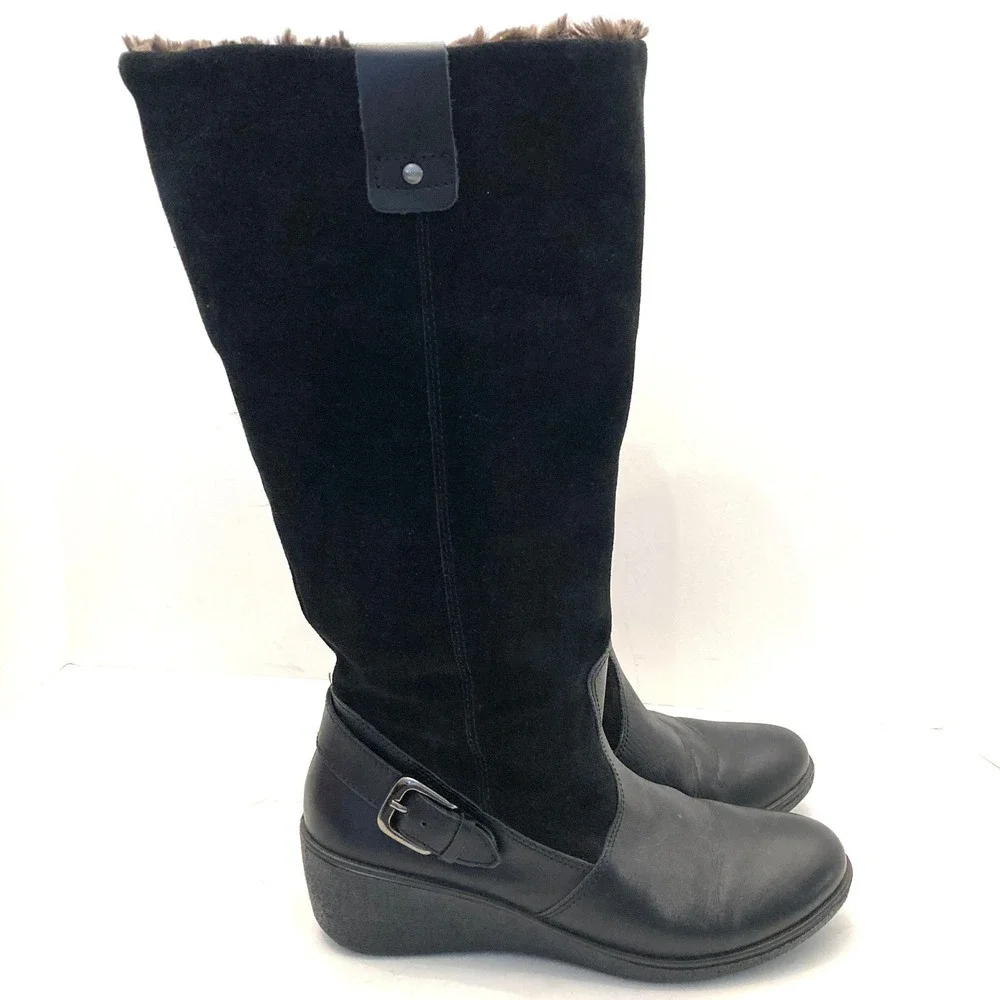Hotter Suede Winter Boots Leather Faux Fur Felt Lined UK 6 US‎ Womens 8